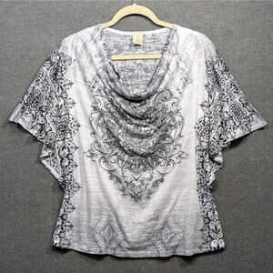 Jess and Jane Top Womens XL Arch Medallion Drape Neck Indie Boho Black White